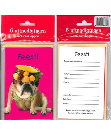 12 Uitnodigingskaartjes met envelop - Hond fruit - 9 x 13.5 cm