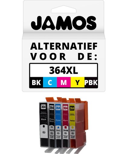 JAMOS - Inkcartridges / Alternatief voor de HP 364XL Zwart, Foto Zwart, Cyaan, Magenta & Geel Voordeelset