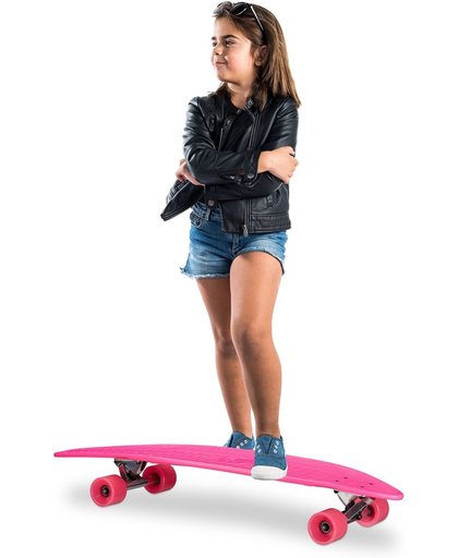 relaxdays longboard 38“ - neon skateboard -  aluminium trucks - kunststof wielen - cruiser roze