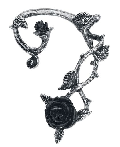 Alchemy Gothic Black Rose Ear Wrap Oorsteker, per stuk zilverkleurig