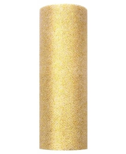 Glitter tule stof goud 15 cm breed