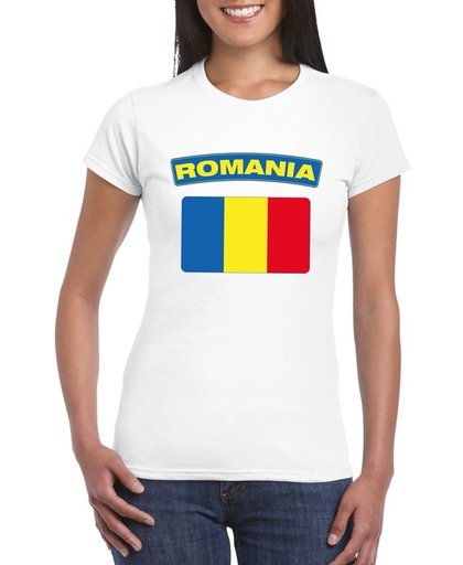 Roemenie t-shirt met Roemeense vlag wit dames XL
