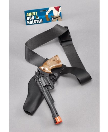 Cowboy zwarte pistool met holster 22 cm -  carnaval nep pistolen