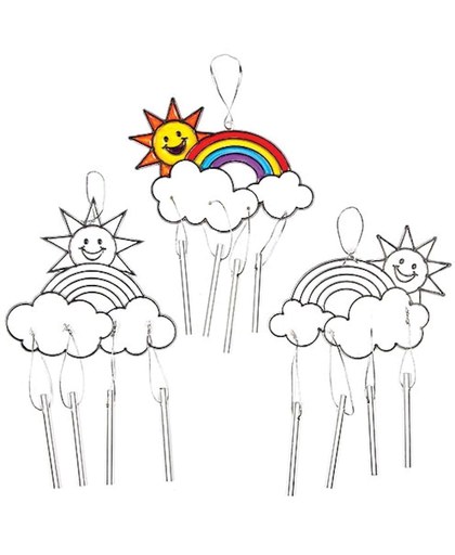 Ontwerp je eigen regenboog zonlichtvangende windklokken decoraties - creatieve knutselpakket met hangdecoraties voor kinderen om in te kleuren en versieren (4 stuks)