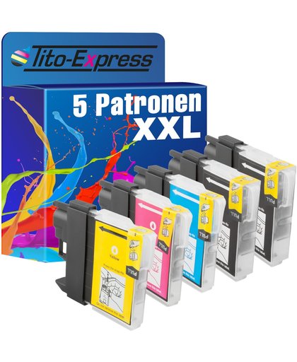 Tito-Express PlatinumSerie PlatinumSerie® 5 printerpatronen XXL kompatibel voor Brother LC1100 Black Cyan Magenta Yellow DCP-185C / DCP-383C / DCP-385C / DCP-387C / DCP-395CN / DCP-585CW / DCP-6690CW / DCP-J715W / MFC-490CN / MFC-490CW / MFC-J615W
