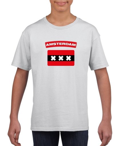 Amsterdam t-shirt met Amsterdamse vlag wit kinderen XL (158-164)