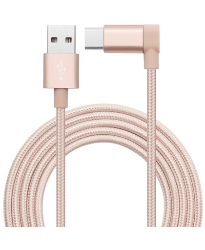 Mobigear USB-C Kabel 90 Graden Nylon Rose Goud 1.2 Meter