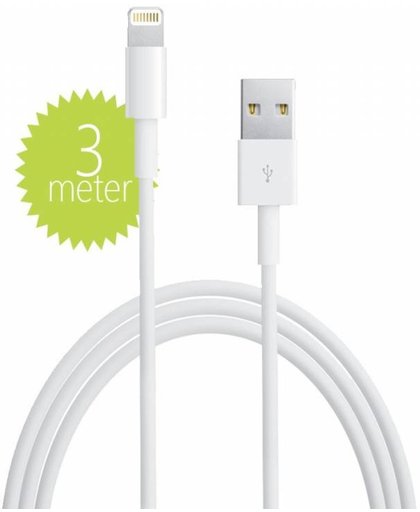 Ipod Touch 6 3 Meter Lightning naar USB, Laadkabel en Datakabel, extra lang!, wit , merk i12Cover