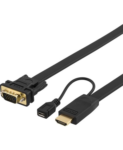 DELTACO HDMI-VGA11, HDMI naar VGA 1920x1200 adapter kabel, 1m, 5 jaar garantie