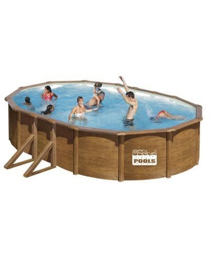 Gre zwembad met stalen wanden met houtmotief 'Pacific' 610 x 375 x 120 cm