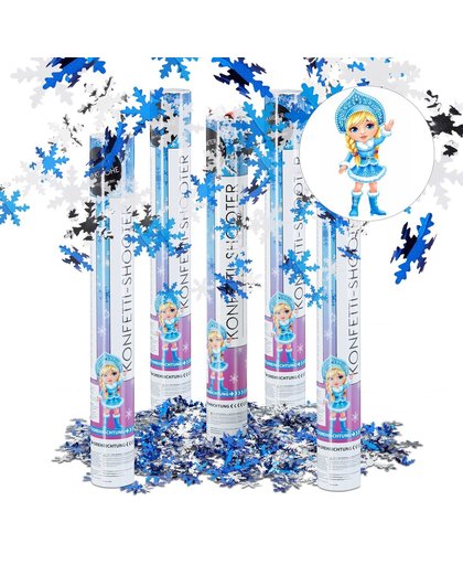 relaxdays 5x confetti kanon sneeuwvlokje - feestaccessoires - party popper - shooter 40 cm