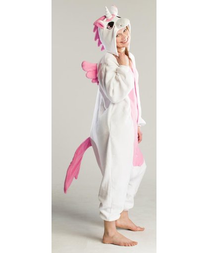 KIMU onesie Pegasus eenhoorn pak wit roze unicorn kostuum - maat M-L - eenhoornpak jumpsuit huispak