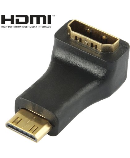 Vergulde Mini HDMI mannetje naar HDMI 19 Pin vrouwtje Adaptor met 90 graden hoek (zwart)