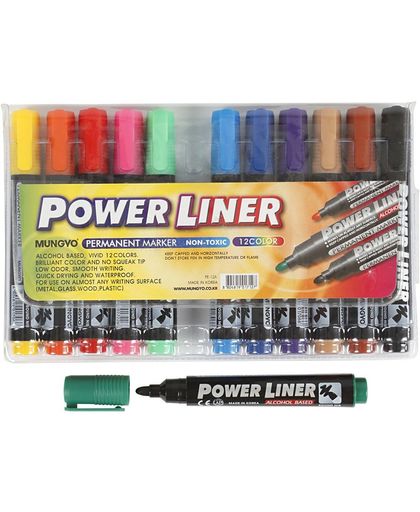 Power Liner Permanente Marker - 12 kleuren - lijndikte 1,5 - 3 mm