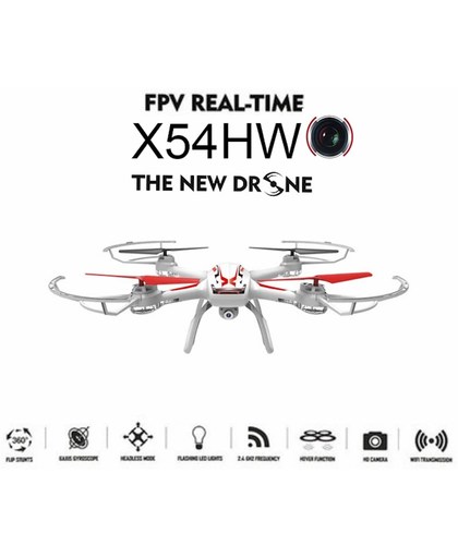 Syma X54HW FPV live Camera Drone + Altitude mode inclusief 16 stuks batterijen -wit