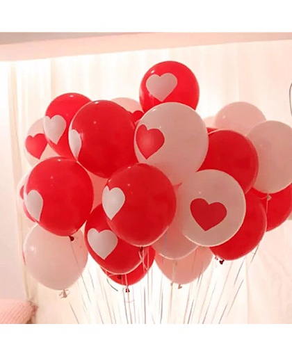 Ballonnen Rood met wit hartje 8x