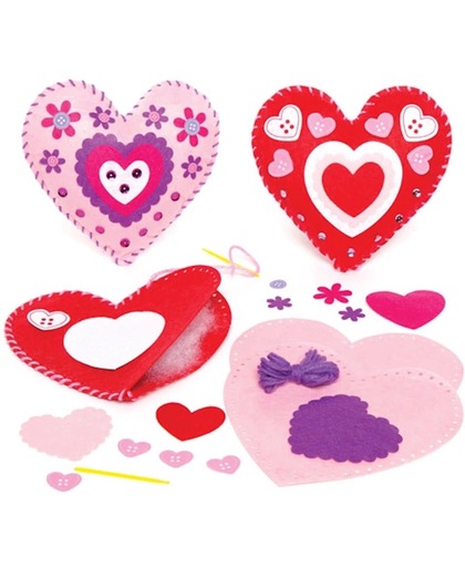 Naaisets met hartvormige kussens - maak ontwerp je eigen gepersonaliseerde Valentijnsdag geschenk - creatieve knutselpakket voor kinderen (2 stuks)