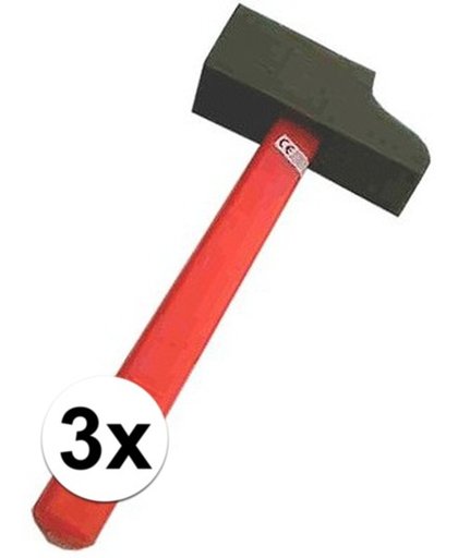3x Decoratie hamer met schuimkop - verkleedaccessoires
