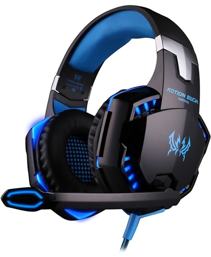 KOTION EACH G2000 Over-ear Game Gaming hoofdtelefoon Headset Koptelefoon Headband met Mic Stereo Bass LED licht voor PC Gamer,Kabel Length: About 2.2m(Blue + zwart)