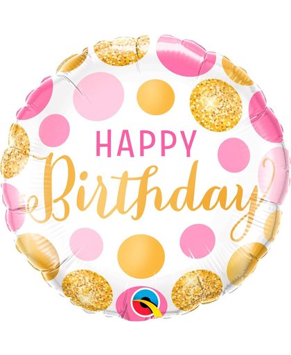 Folie ballon "Happy Birthday" pink dots 45cm