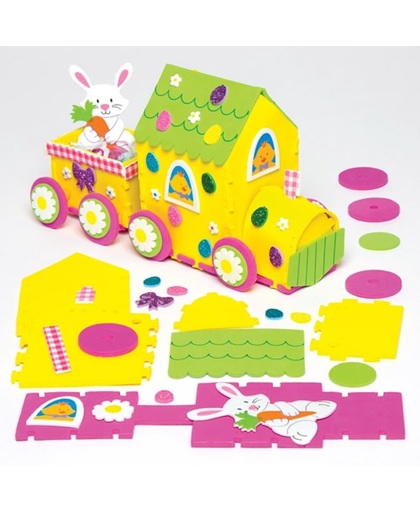 Treinset paashaas-foamdecoraties voor kinderen om te versieren en neer te zetten. Creatieve foamknutselset voor kinderen