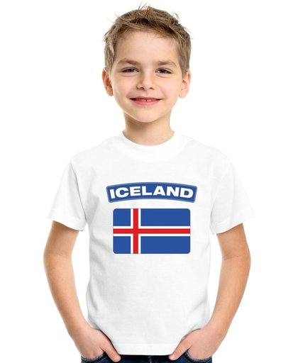 IJsland t-shirt met IJslandse vlag wit kinderen M (134-140)