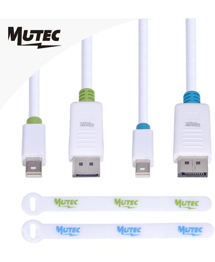 MutecPower "2 pak" 5 meter MINI DisplayPort (DP) (DP) naar DisplayPort (DP) (DP) kabel - mannelijk naar mannelijk  - Ultra HD 4k resolutie -WIT  met 2 kabel koppelingen