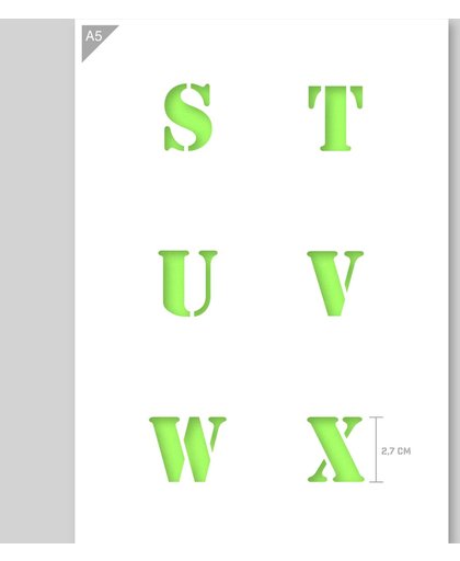 A5 Alfabet Letter Sjabloon S T U V W X - Kunststof - Hoogte letters 2,7cm