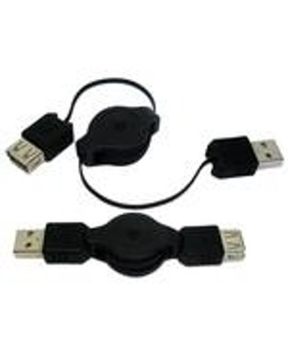 Oprolbare USB A mannetje naar USB A vrouwtje kabel, Lengte: 80cm (zwart)