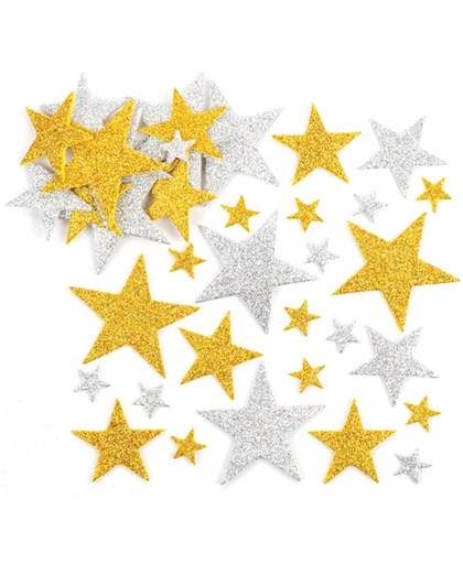 Goud- en zilverkleurige sterrenstickers. Leuke knutsel- en decoratiesets voor kerst voor jongens en meisjes (150 stuks per verpakking)