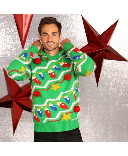 Kerstmis trui, Groene trui met Kerstboom patroon als foute Kersttrui, maat XS