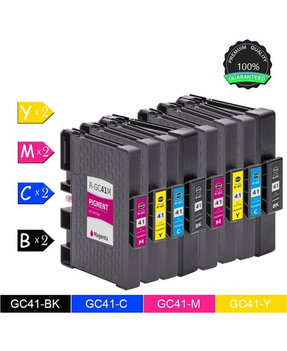 8-Pack GC41 GC41C GC41M GC41Y (8-Pack 2 Zwart 2 Cyan 2 Magenta 2 Geel) Inktcartridges Compatible voor Ricoh Aficio SG3100SNw, SG3110DN, SG3110DNw