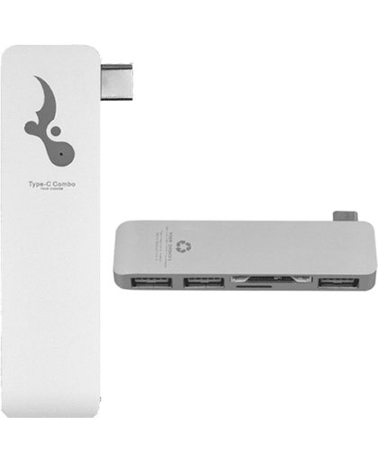 USB C hub 5 in 1  met micro & mini SD kaart lezer (zilver)