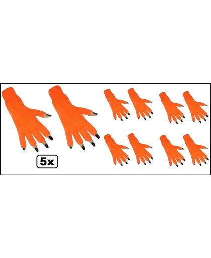 5x Paar vingerloze handschoen oranje