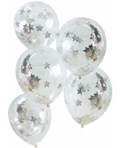 Ballonnen - gevuld met zilveren sterretjes confetti (5 stuks)