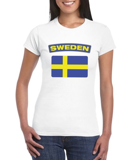 Zweden t-shirt met Zweedse vlag wit dames L