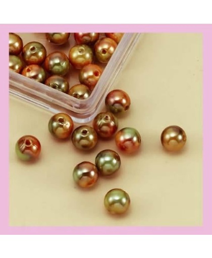 Oil Paint Beads rond 8 mm, 2 DOOSJES a  33 stuks, Groen-Rood.