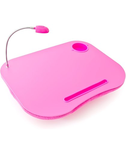 relaxdays laptoptafel met LED-licht + bekerhouder, bedtafel roze laptop tafeltje