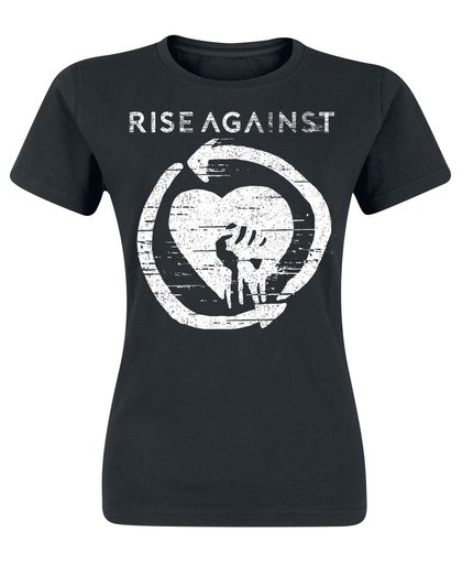 Rise Against Distressed Heartfist Girls shirt zwart