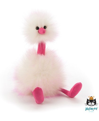 Jellycat - Struisvogel - 33 centimeter -  Pompom Raspberry Ripple - Luxe Knuffel - Kraamcadeau voor Meisje