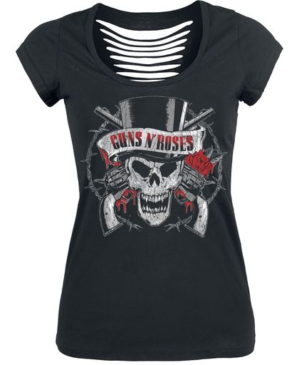 Guns N&apos; Roses Top Hat Skull Girls shirt zwart
