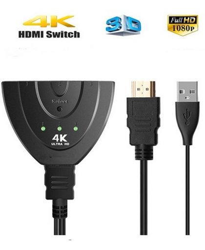 DrPhone - HDMI Kabel Mini 3 Port HDMI Switch HDMI Splitter 3D 2K 4K HD video switcher 1.4 Switcher HDMI Switcher 3 Input - 1 Output + HDMI Kabel Gold Plated  Combi