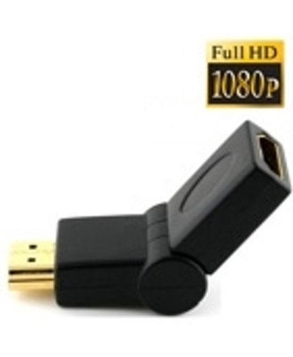 HDMI 19 Pin mannetje naar HDMI 19Pin vrouwtje 180 graden draaibaar Adaptor (Verguld)(zwart)
