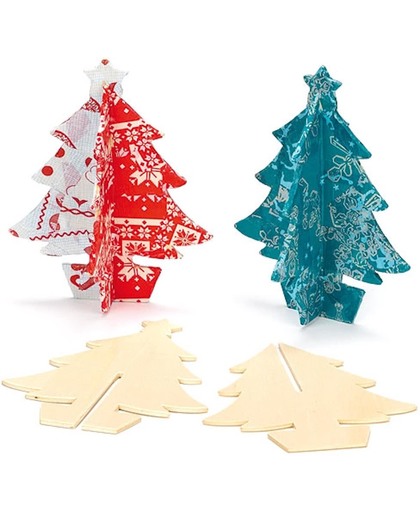 Houten 3D-kerstbomen - maak ontwerp je eigen huisdecoratie - creatieve knutselpakket voor kinderen voor Kerstmis (4 stuks)