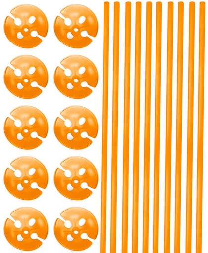 Oranje Ballonstokjes met Houders - 10 stuks