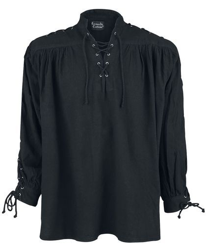 Leonardo Carbone Mittelalter-Schnürhemd mit Ösen Overhemd zwart
