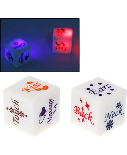 Kleur LED licht Sexy Dice Bachelor Party Game / Novelty Gift Bedroom Toy voor Lover, Afmeting: 18mm x 18mm x 18mm, Pack of 2wit