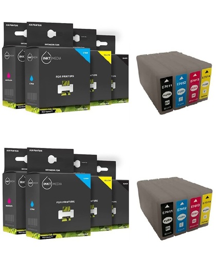 Inktmedia® - Inktcartridge - Alternatief voor de  Epson T7011-T7014 inktcartridges, 2x Set 4 pak. zwart, cyaan, magenta, geel inktmedia® huismerk