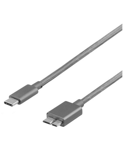 DELTACO USBC-1264, stoffen USB-C kabel, MicroUSB type B USB 3.1 Gen1 naar USB Type C spacegrey/donkergrijs, 1m