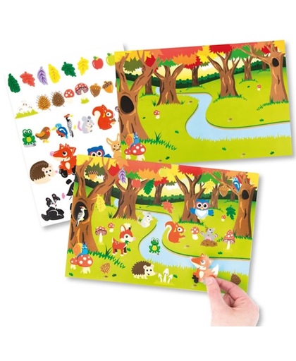 Stickers met bosdiertafereeltjes voor kinderen. Leuke knutsel- en decoratiesets voor jongens en meisjes (4 stuks per verpakking)